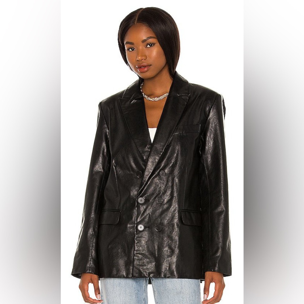 PISTOLA Janice Faux Leather Double Breasted Blazer - Small